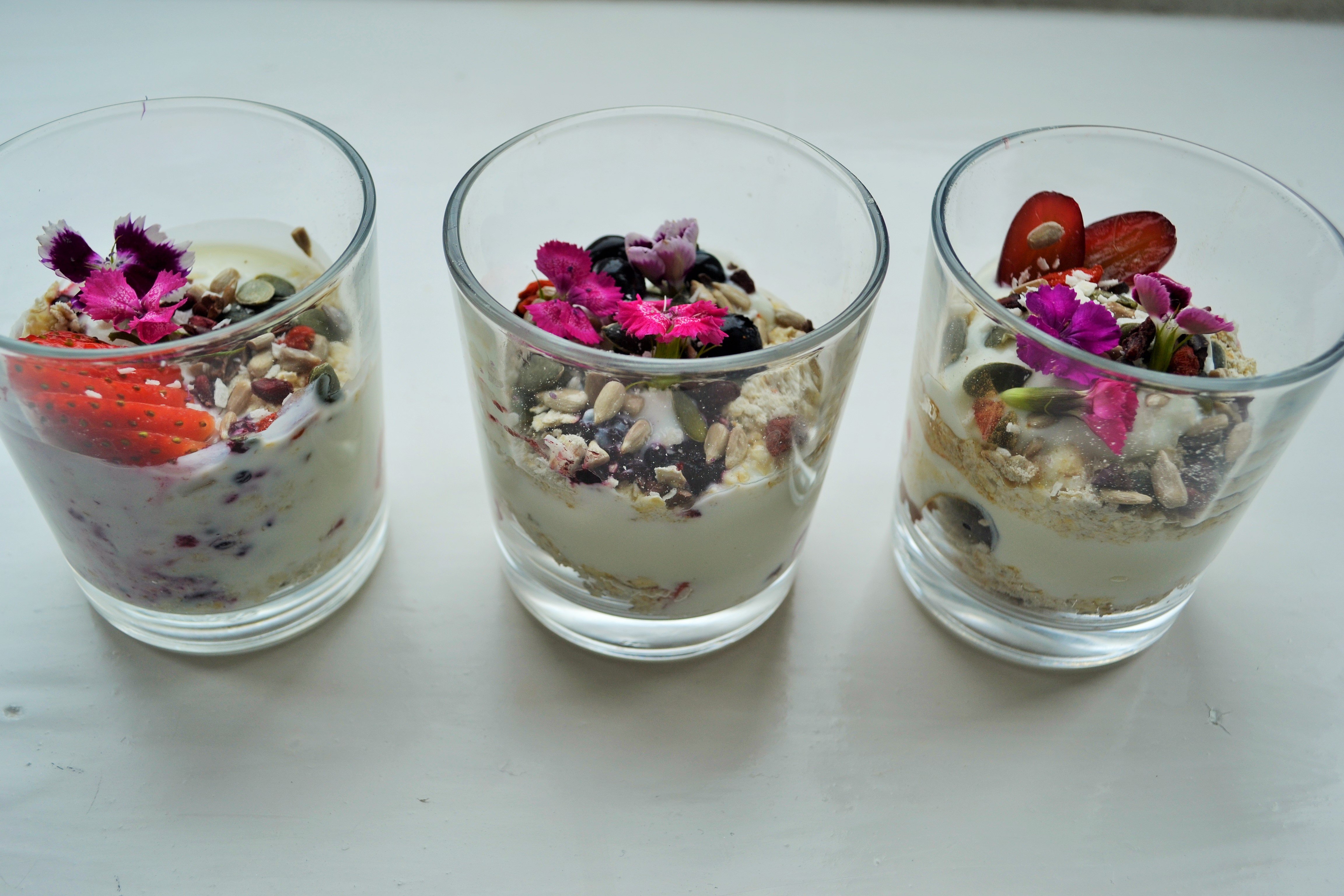 Granola Yoghurt Pots with Edible Flowers