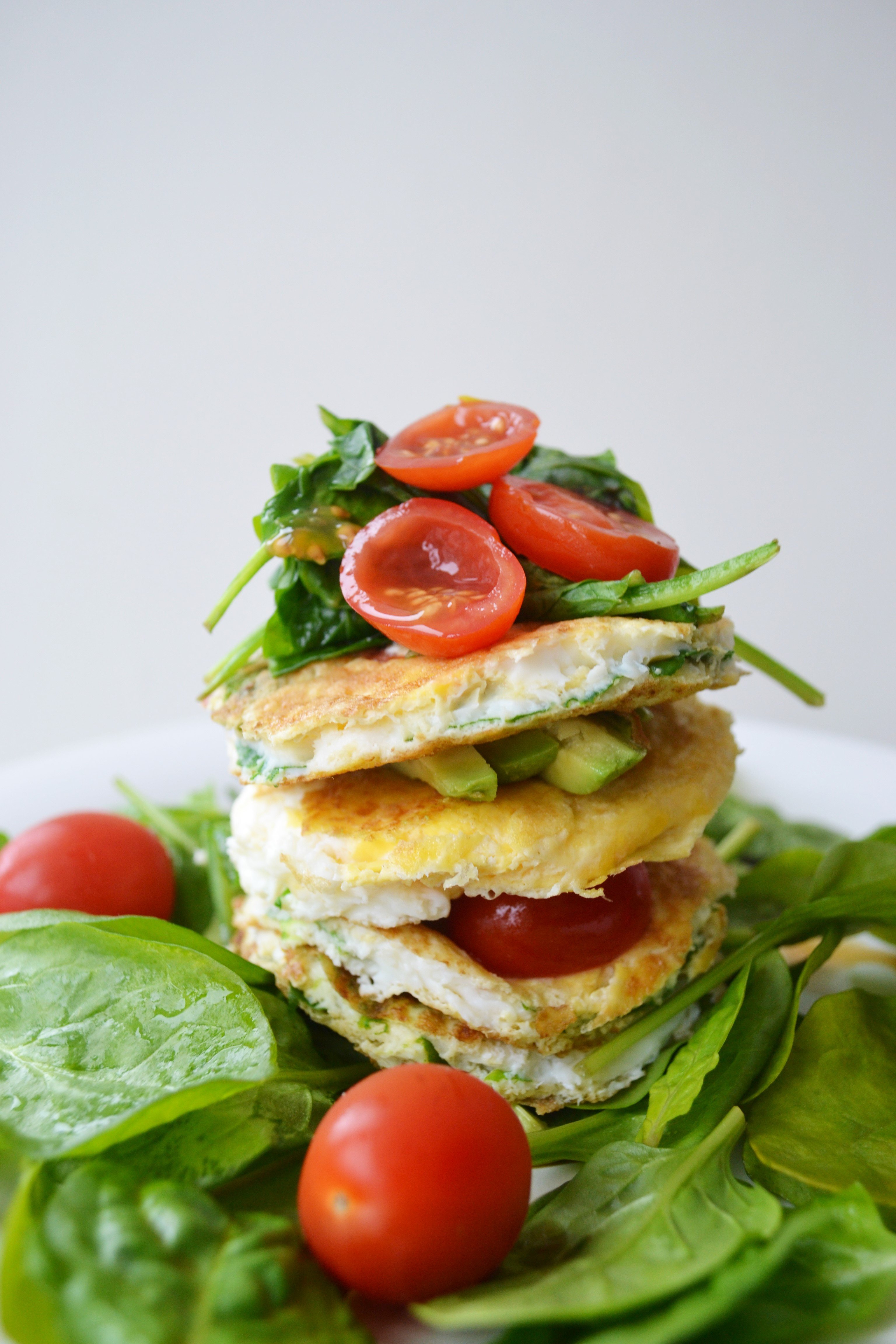 Omelette Stack with Spinach and Tomato Salad