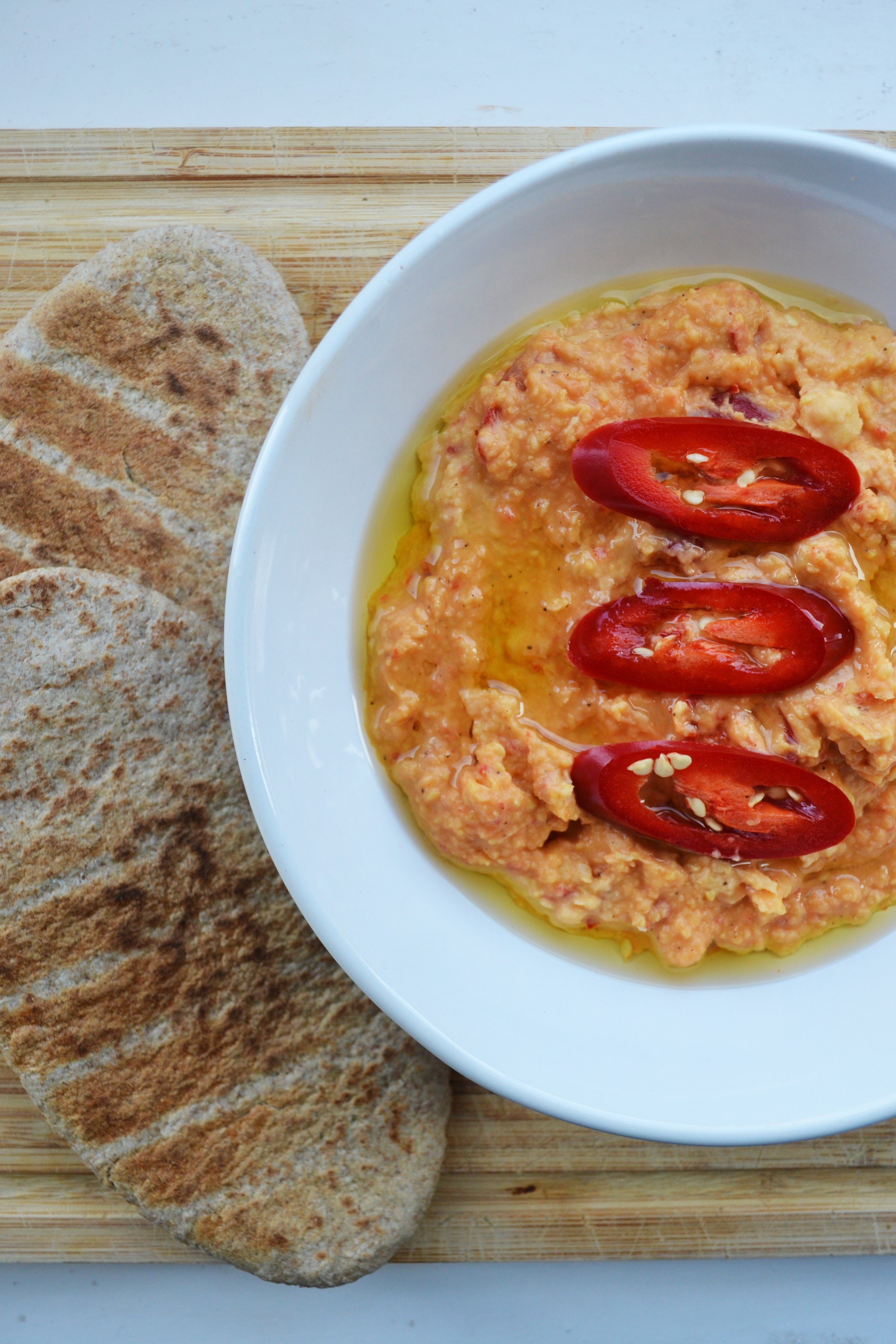 Close Up of Spicy Chilli Hummus