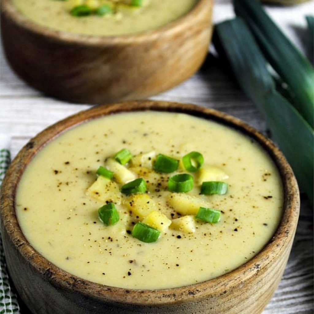 Creamy Vegan and Gluten Free Potato and Leek soup for St. Patrick's Day