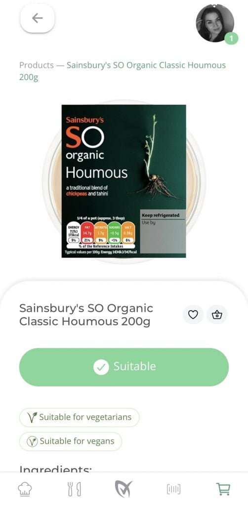 Sainsbury's SO Organic Classic Houmous on LiberEat App