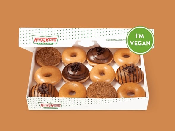 Box Containing a Selection of Krispy Kreme Vegan Doughnuts