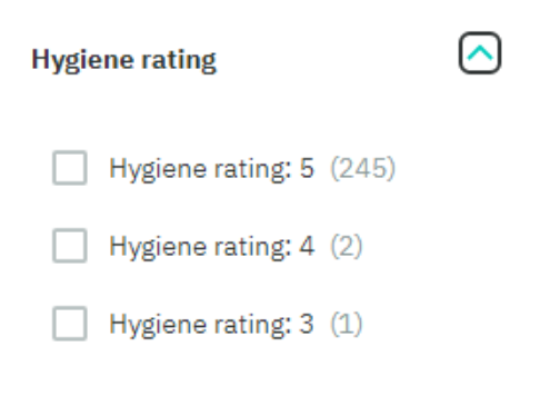 screenshot of deliveroo health and safety ratings filter