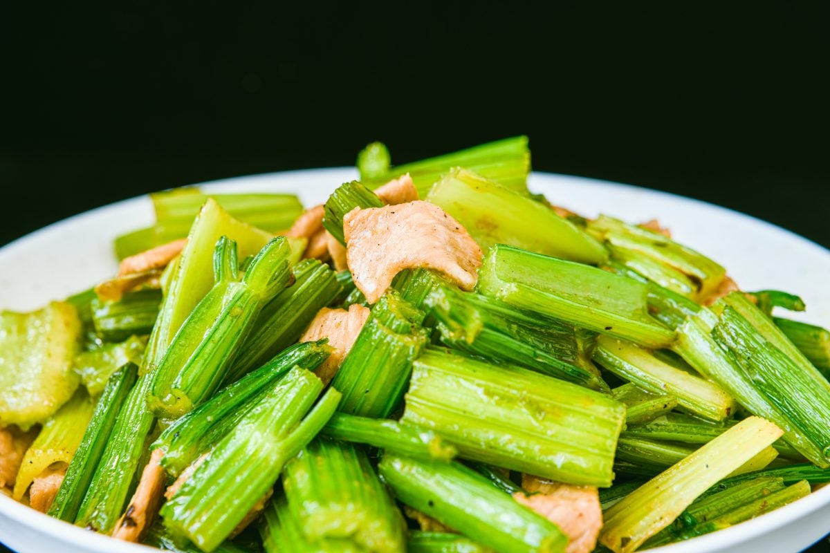 Close up photo of a dish containing celery
