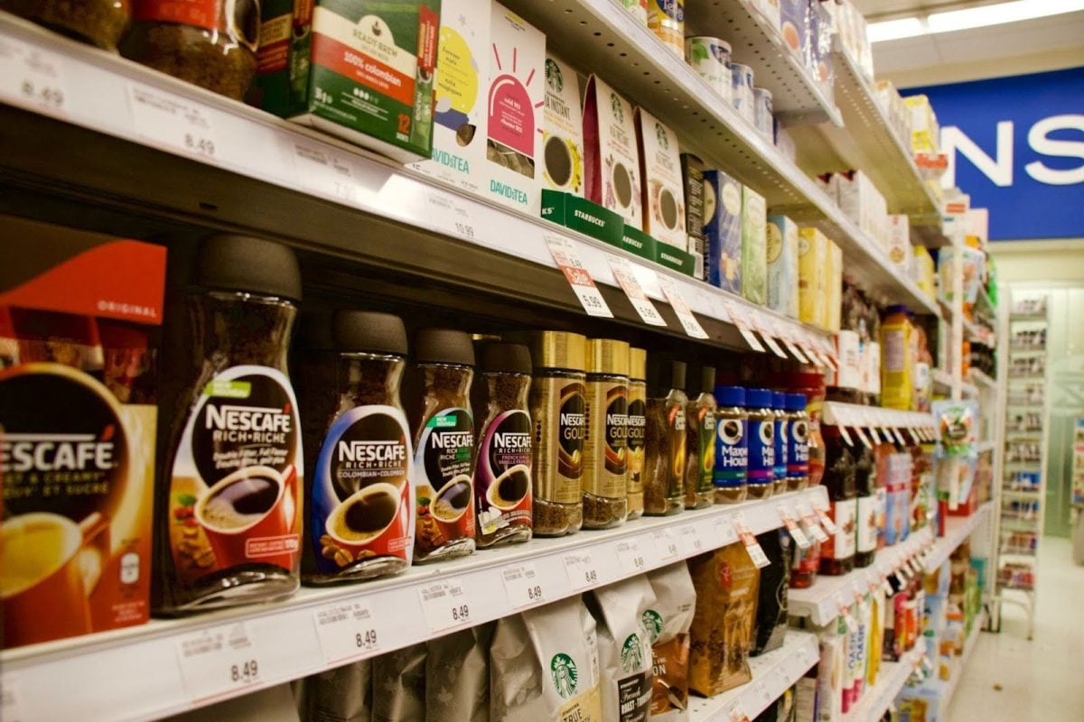 Image of supermarket shelf featuring coffee products