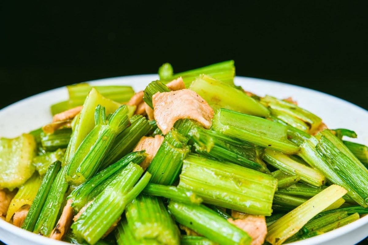 Close-up photo of a dish containing celery